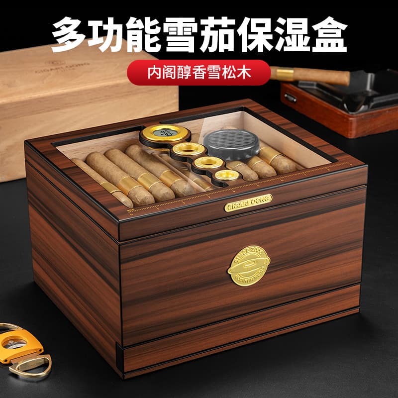 Cigar Humidor Large Capacity Multi-Functional with Cigar Ruler Cedar Wood Lined Cigar Moisturizing Box