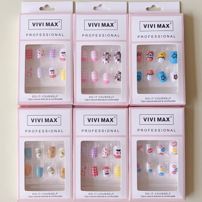 Kids Press-On Nails Wholesale 12pcs Cute Children Fake Nails Short Round Nail Art Tips