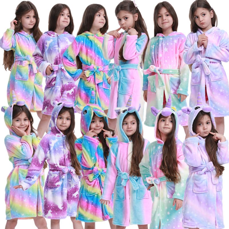 New flannel fox horse bathrobe unicorn pegasus plus size cartoon children's home wear nightgown fox horse bathrobe