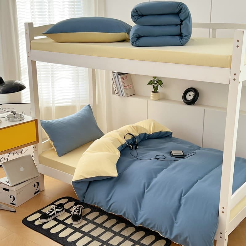Student Dormitory Solid Color 3-Piece Set, School Bunk Bed Full Brushed 6-Piece Bedding Set
