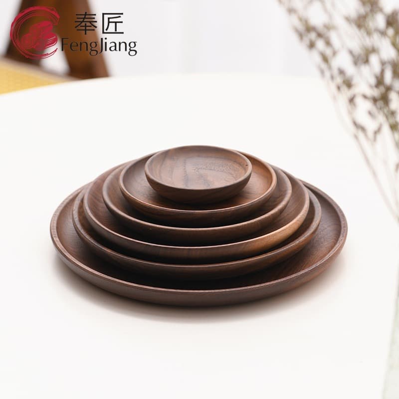 North American Black Walnut Wood Plate, Solid Wood Dessert Snack Plate, Round Wooden Fruit Tray, Dried Fruit Tray, Heat-Resistant Wood Serving Tray