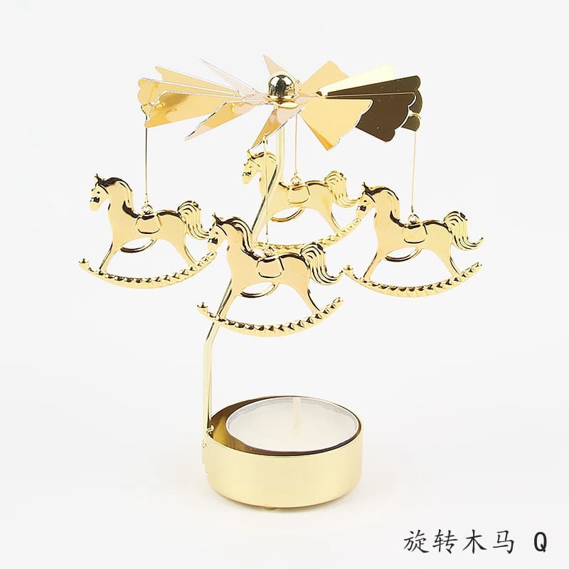 Carousel Rotating Horse Gold Hot Rotating Candle Holder Ornament Metal Windmill Rotating Creative Souvenir Gift