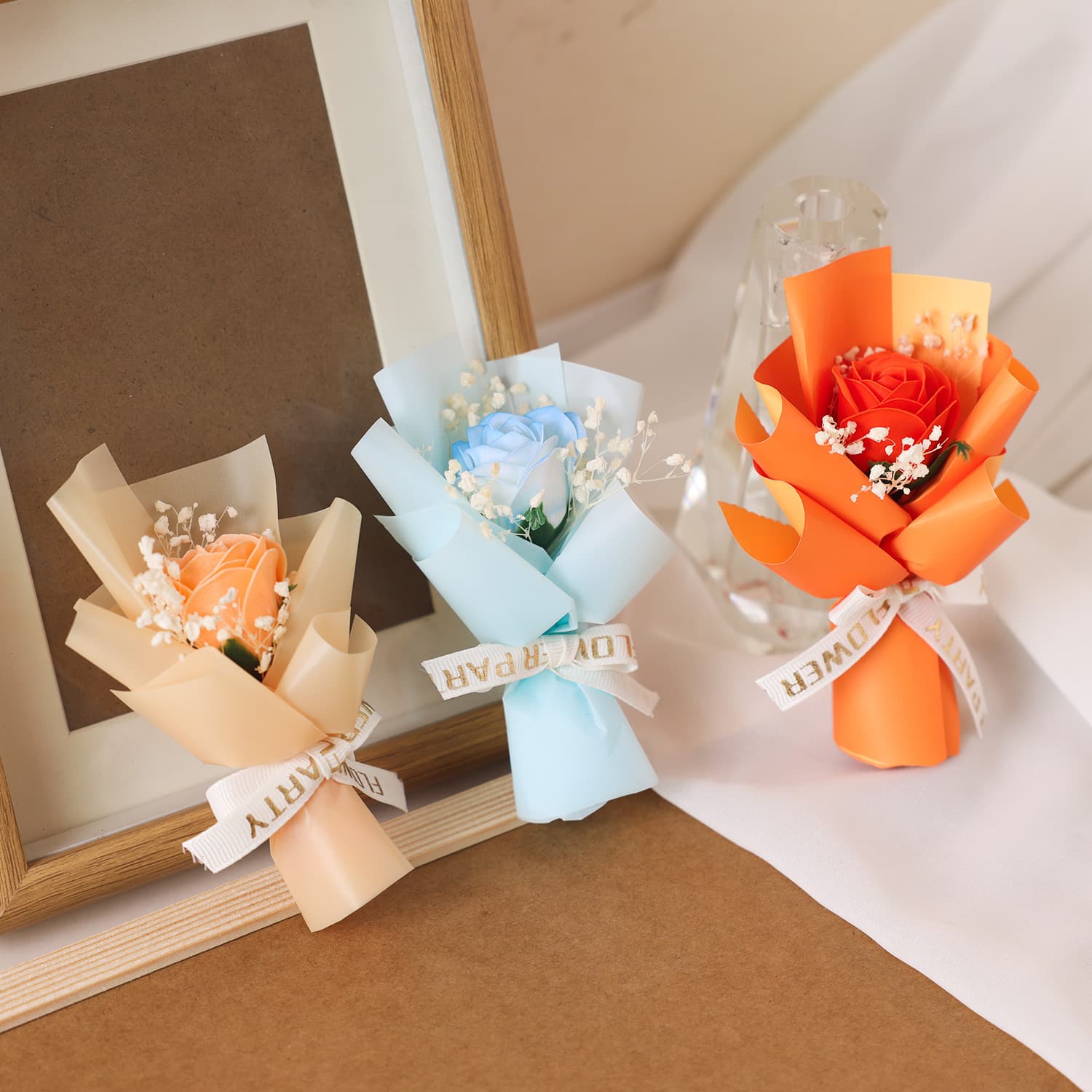 Christmas rose pocket bouquets, preserved flower mini car bouquets, wedding favors, soap flowers wholesale