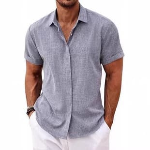 EU/US Cross-Border Men's Linen Short Sleeve Casual Shirt Button-Down Shirt for Men Beach Summer Vacation