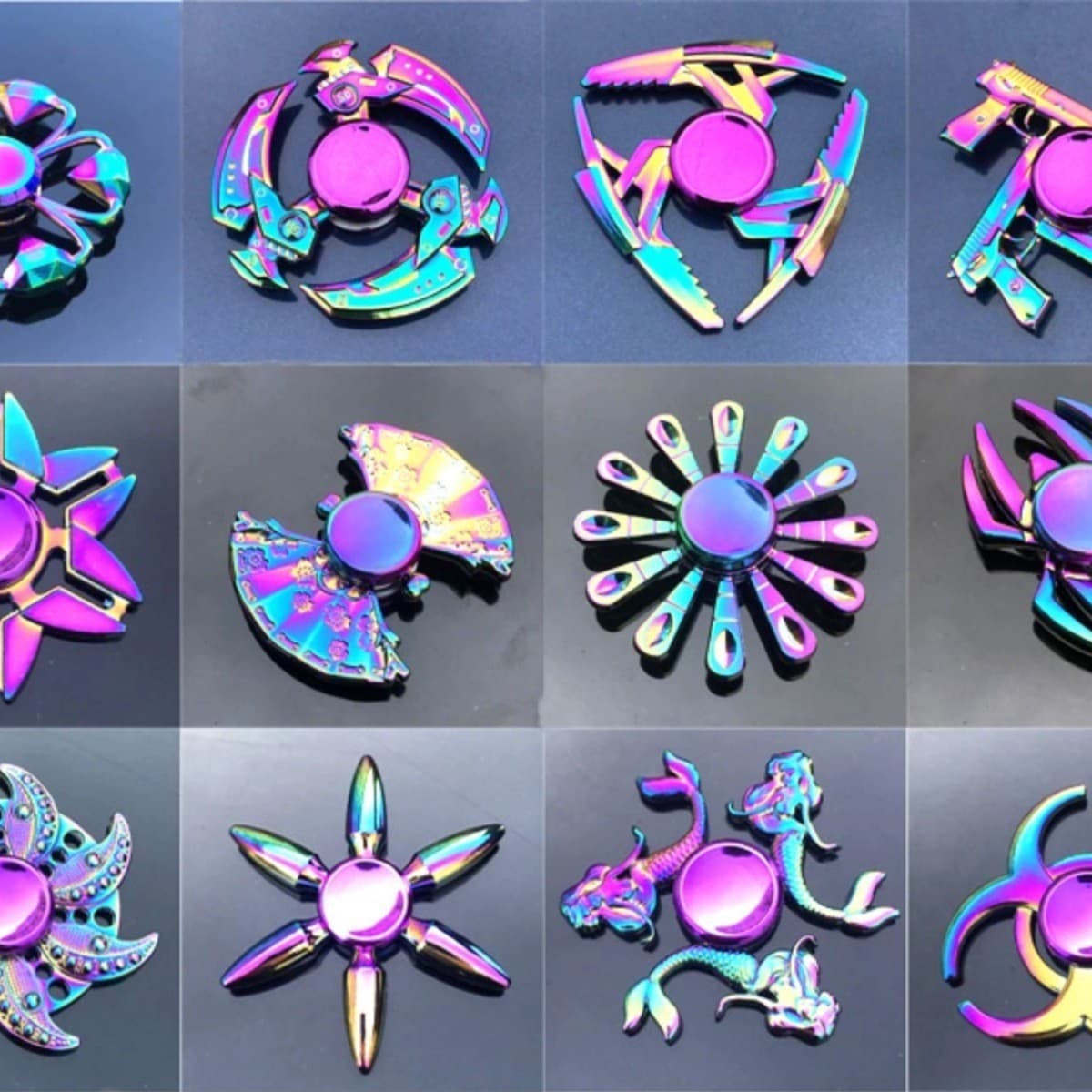 Fidget Spinner Metal Iridescent Black Tech Zinc Alloy Finger Spinning Toy Educational for Students Children