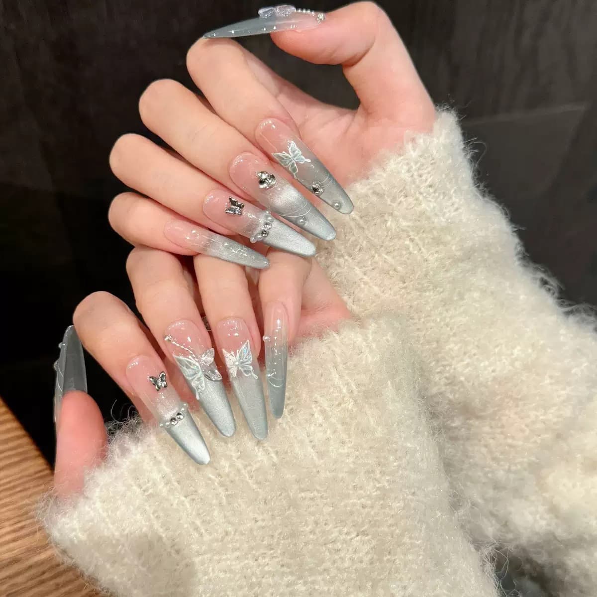 [Mint Mambo] Handmade Wearable Nails Luxury 4.0 Long Pointed Slim Fit Cat Eye Nail Tips