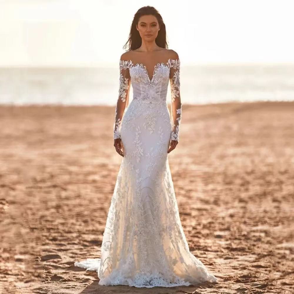 2025 New Sexy Deep V-Neck Mermaid Lace Wedding Dress for Cross-Border Europe and USA, Drop Shipping