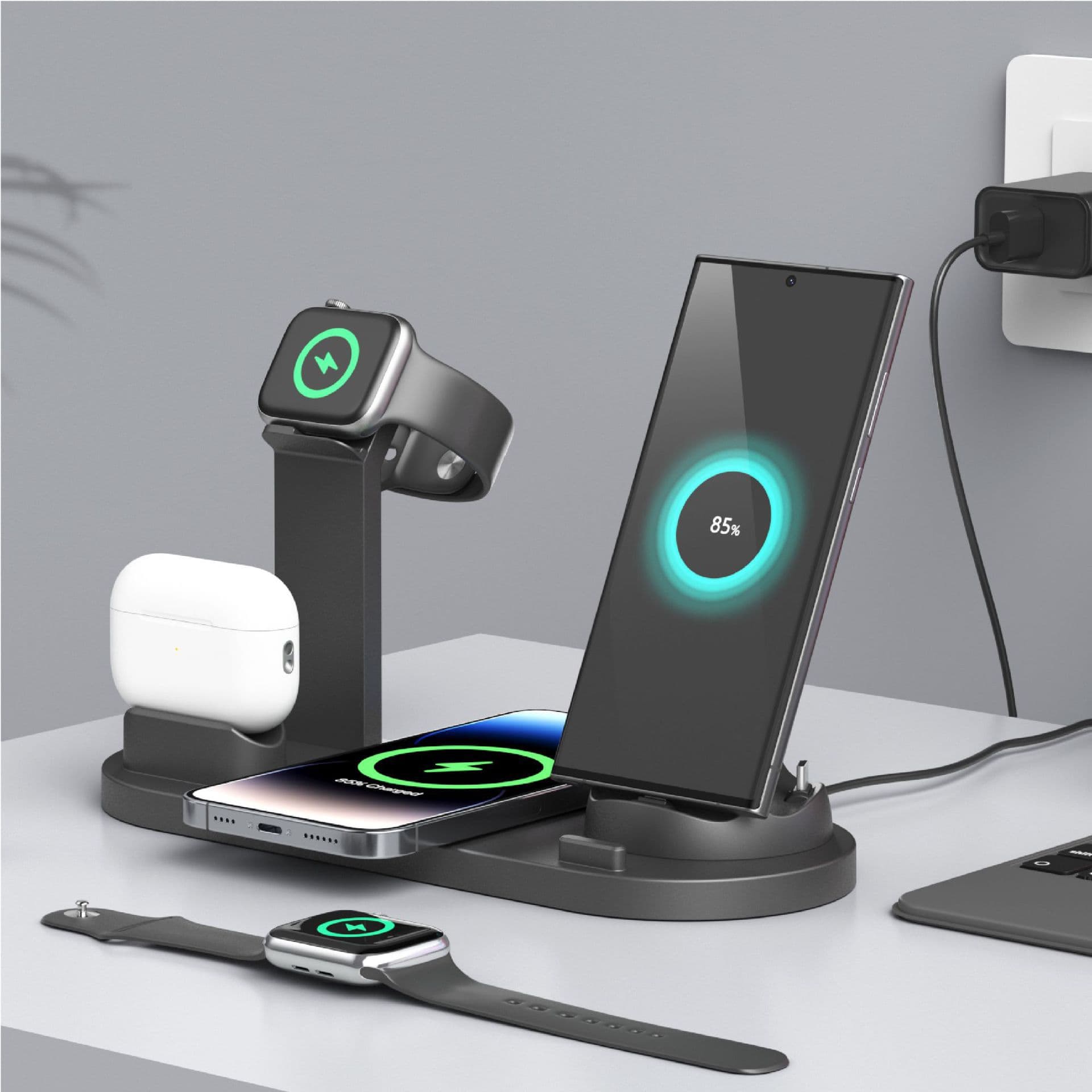 Cross-border new folding four-in-one wireless charger mobile phone watch three-in-one wireless charging multi-function wireless charging