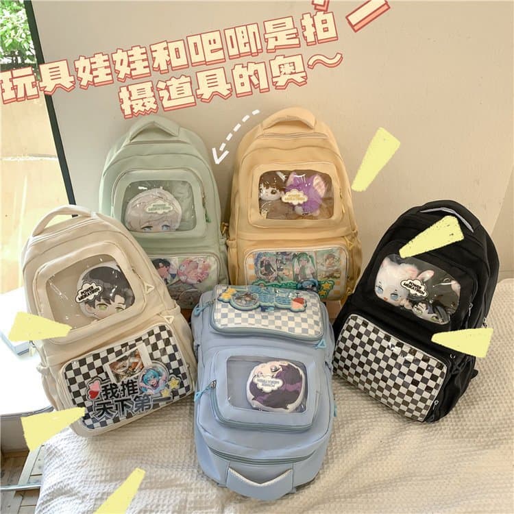 Large-capacity Millet Pain Bag Backpack Transparent Checkerboard Backpack Female Student Simple Japanese Transparent School Bag Baby Bag