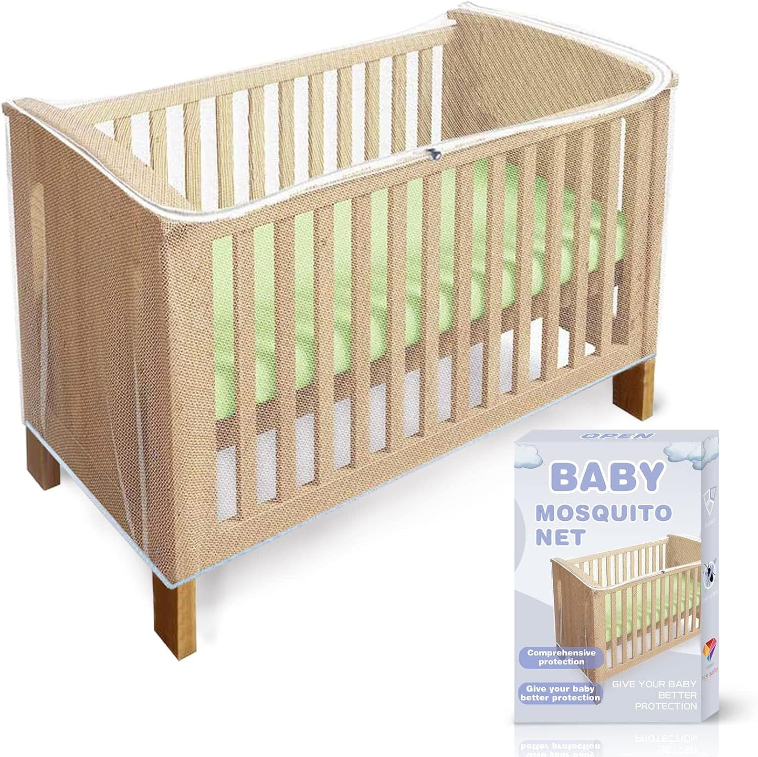 Cross-border Factory Direct Sales Baby Crib Mosquito Net with Zipper, Elastic Band, Mosquito-Proof White Bed Cover, Travel Crib Mosquito Net