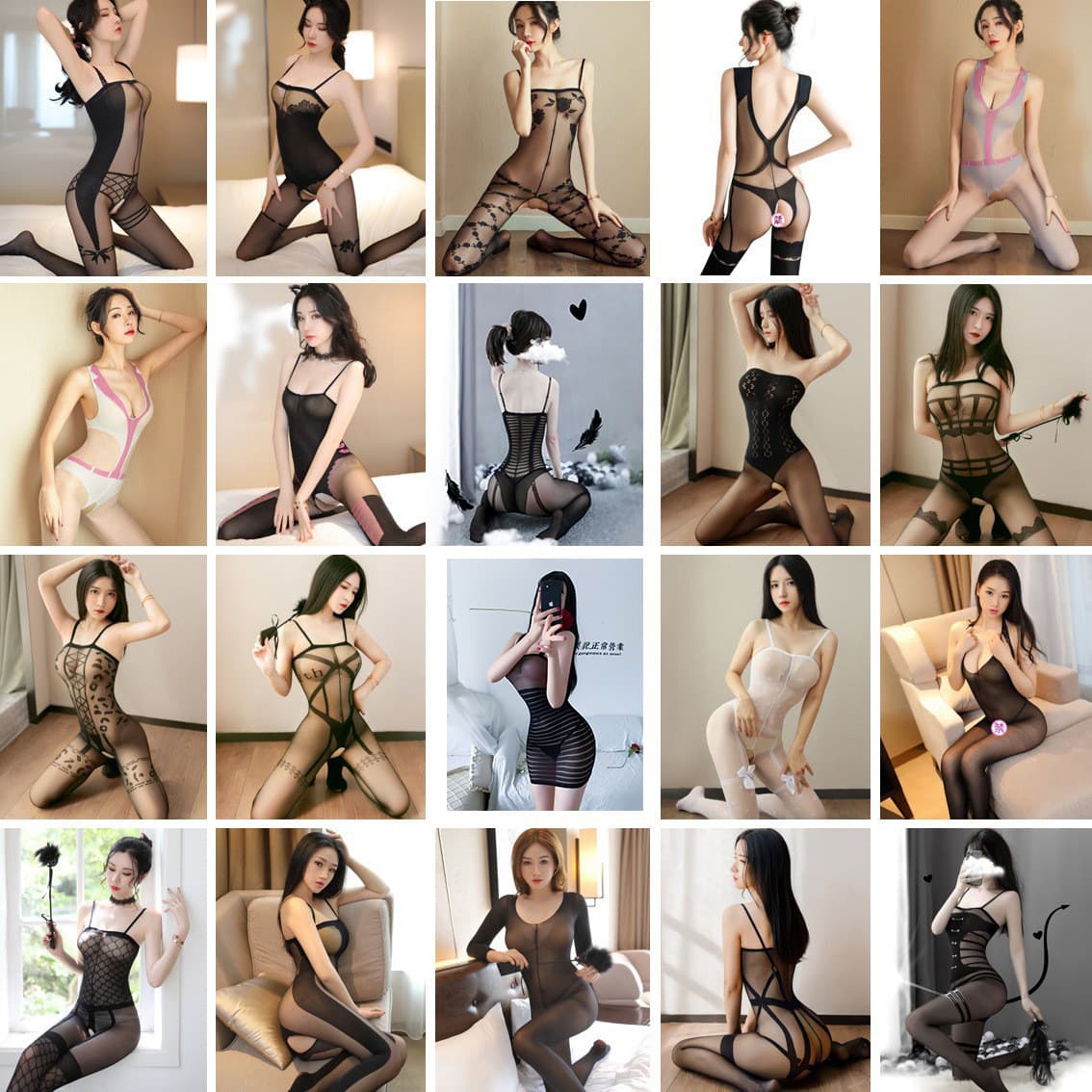 Sexy Lingerie, Stockings, Bodysuit, Flirting Uniform, Pure Desire Black Silk Pajamas, Fishnet Clothing, Women's Set