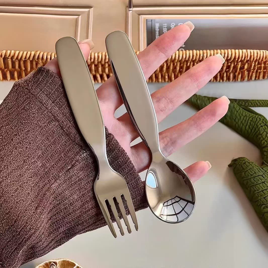 Thickened 201 Stainless Steel Fork and Spoon, Dessert Spoon, Baby Food, Yogurt, Ice Cream, Cake Fork and Spoon, High-End Tableware