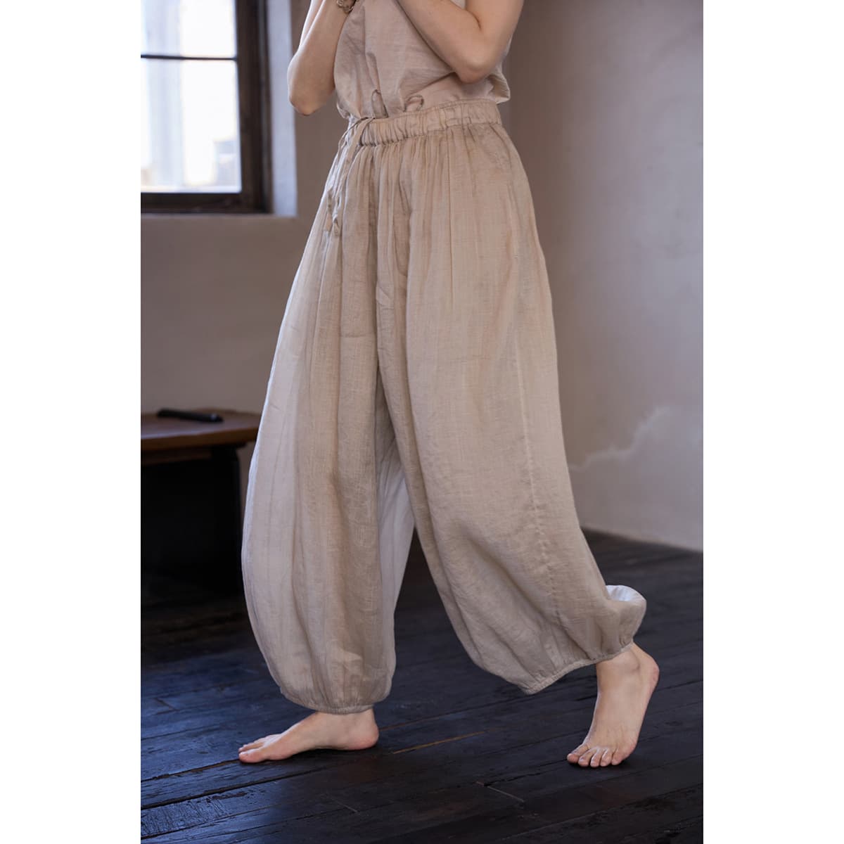 [Minyi] Summer Smoke Hemp Color Ramie Lightweight Breathable Zen Fairy Lantern Pants 2213
