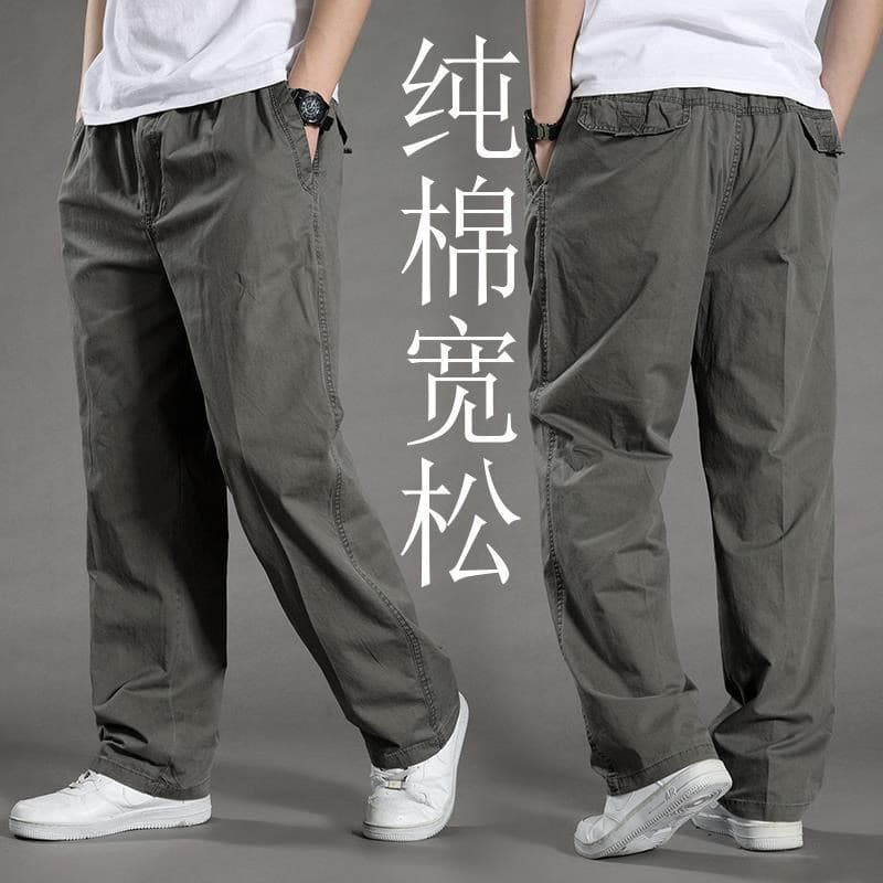 Spring Autumn Men's Casual Pants Loose Fit Straight Leg Pants Plus Size Bell Bottom Trousers Multiple Pockets Cargo Pants