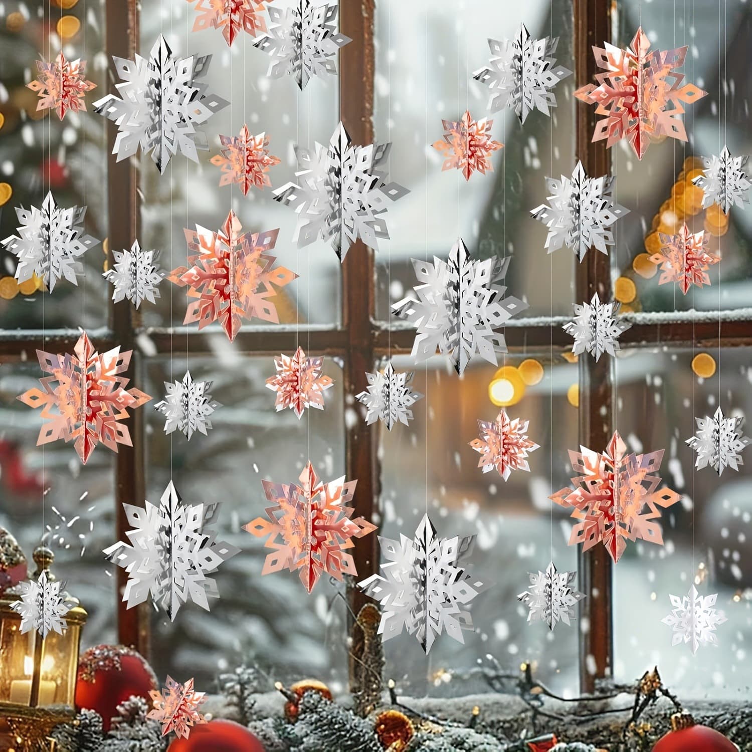 Festival Decoration Supplies Paper 3D Snowflake String Six-Piece Set Hanging Pieces Mall Shop Window Hanging Snowflake Ornaments