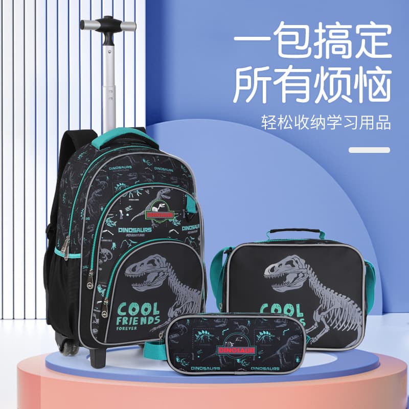 Kids Elementary School Casual Backpack with Rolling Luggage, 3-Piece Wheeled Backpack for Boys and Girls
