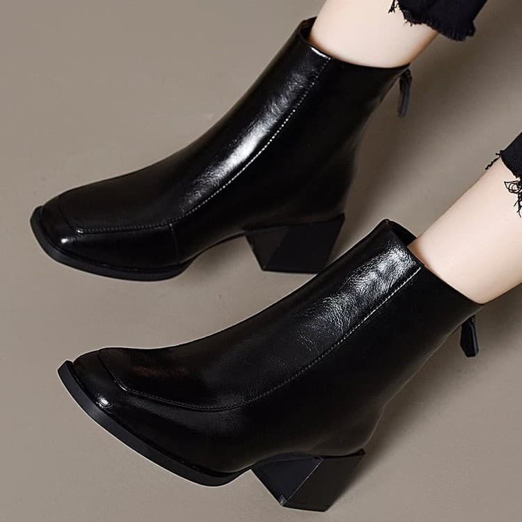 Soft leather boots for women 2026 new autumn and winter round toe slim boots square heel soft leather boots British style fashion boots for women