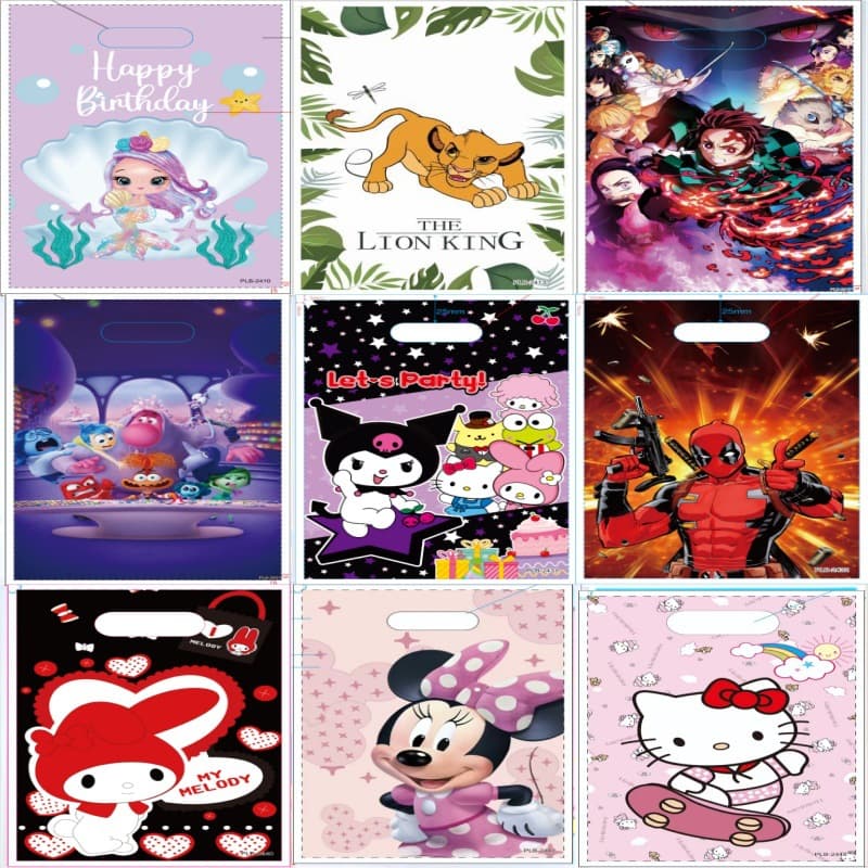 Cross-border in stock Children's Party Pearlescent Film Gift Bags Return Gift Bags Cartoon Happy Birthday Plastic Bags Candy Bags