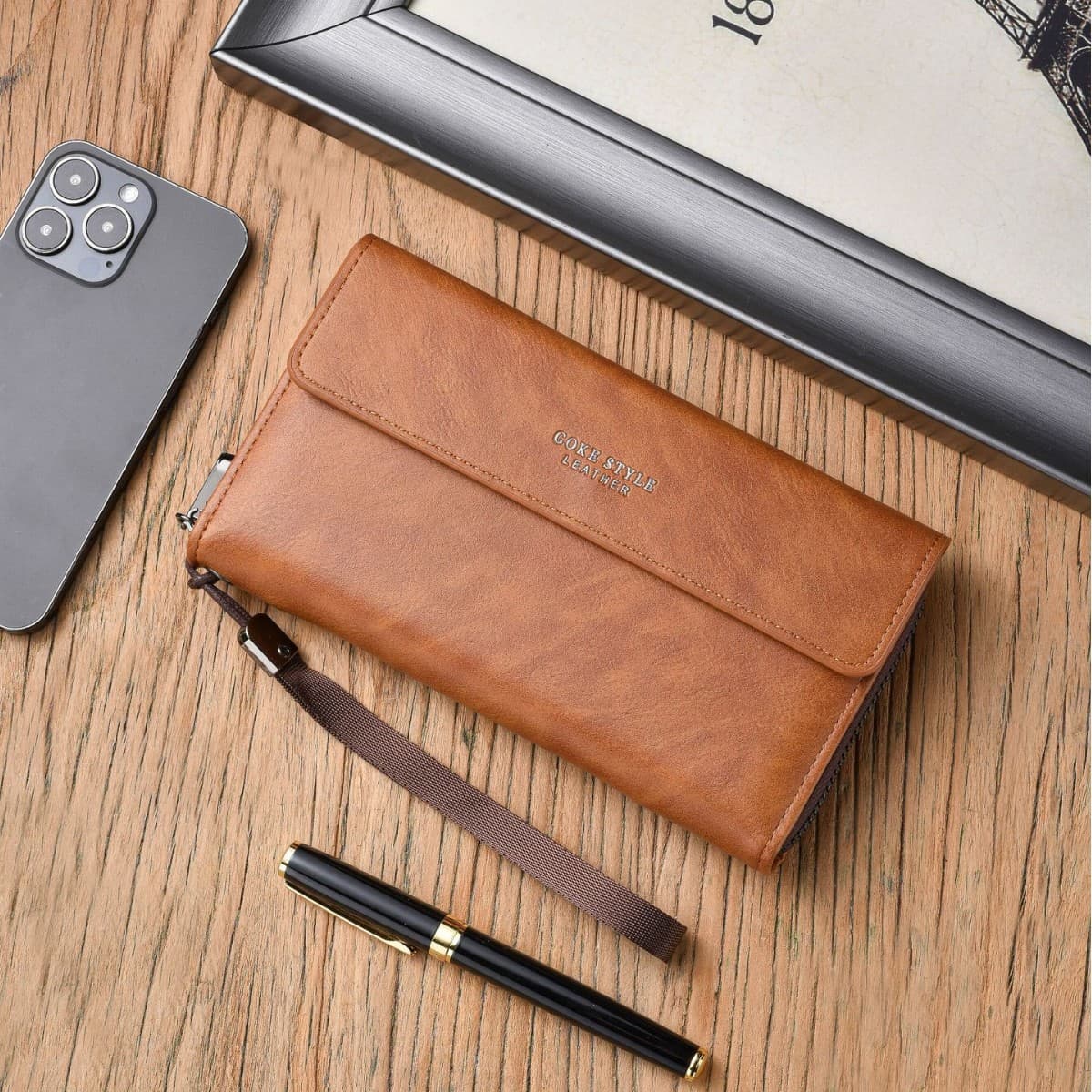 New Cross-Border Men's Wallet, Genuine Leather Texture, Long Zipper Clutch, Large Capacity, Multiple Card Slots, Wholesale from Manufacturer