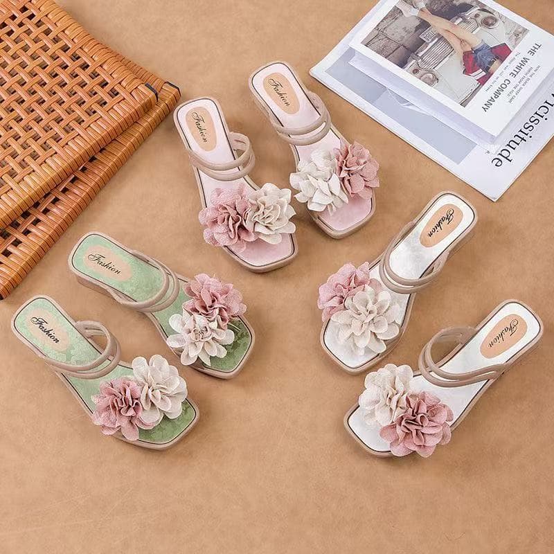 French Retro Women's 2026 Summer New Floral Fairy Style Wedge Sandals for Dresses Vacation Slides