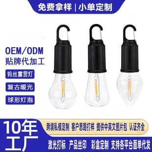 Outdoor LED Solar Camping Atmosphere Light Rechargeable Stall Light Tungsten Filament Bulb Hook Tent Light