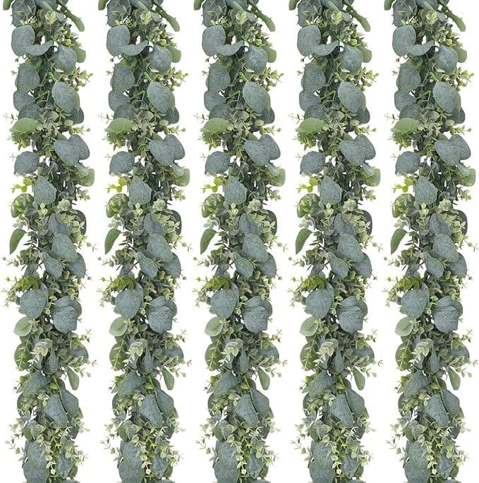 Artificial Eucalyptus Flower Wreath Fake Silver Dollar Eucalyptus Green Garland Vine Table Runner for Wedding Arch Backdrop Table Centerpiece