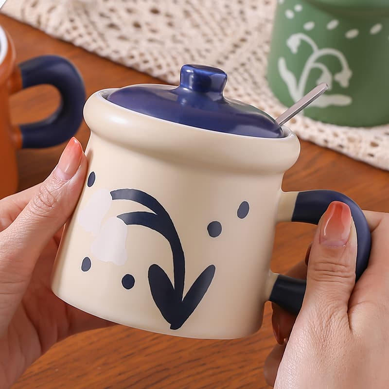 Japanese Ceramic Flower Creative Mug Couple Water Cup Advertising Gift Cup Customizable with Logo