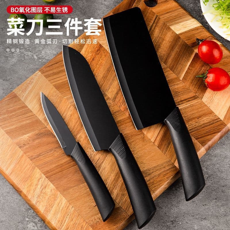 Black Blade Knife Set 3-Piece Kitchen Knife Set Stainless Steel Slicing Knife Chef Knife Set for Home