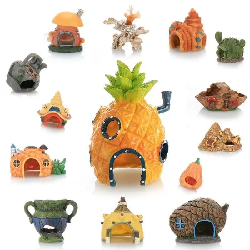 Aquarium Decoration Pineapple House Hideaway Decoration Resin Material Fish Shrimp Reptiles Pet Supplies Cartoon Ornaments