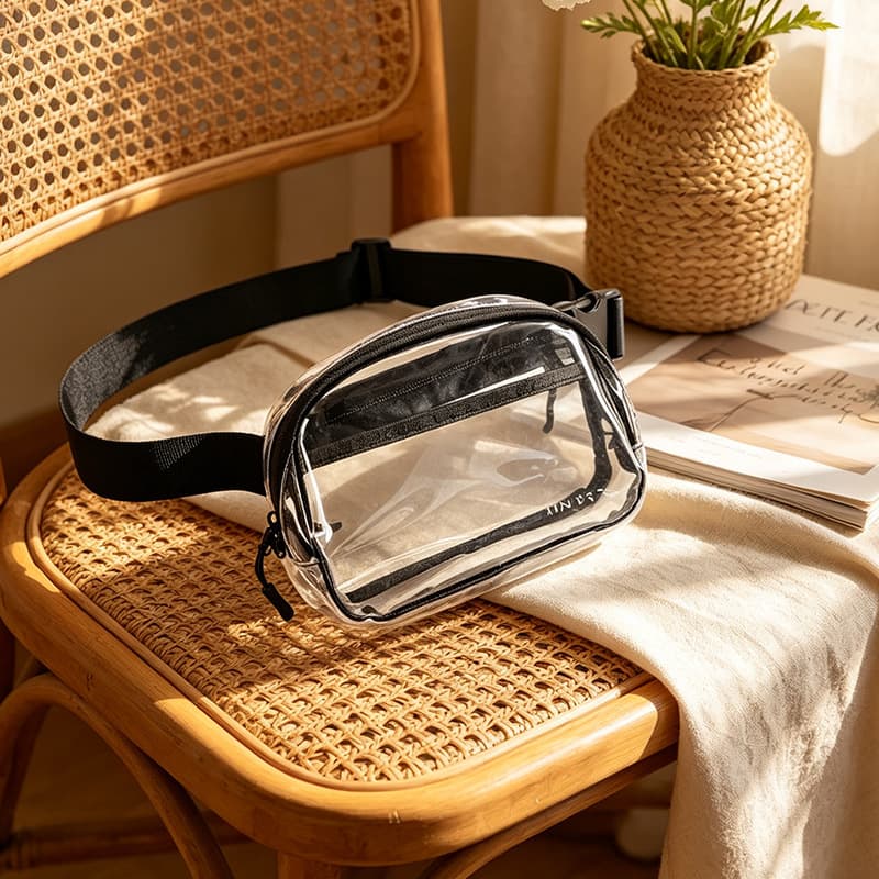 Minimalist High-Transparency PVC Clear Waist Bag Large Capacity Contrast Color Trim Adjustable Wide Belt Event Security Crossbody