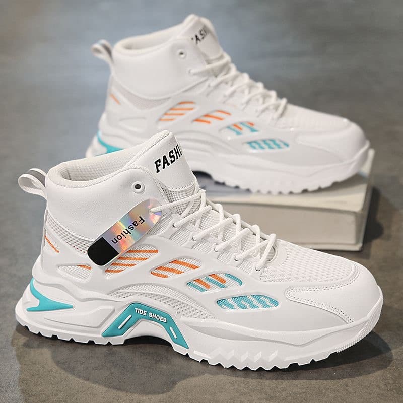 Autumn men's shoes, new breathable high-top shoes, men's trendy and versatile thick-soled mesh sneakers, casual dad shoes for men