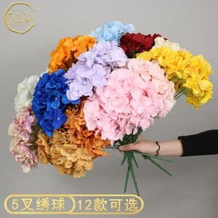 Artificial Hydrangea Bouquet 5 Heads Without Leaves Wedding Faux Flower DIY Decoration Aisle Silk Flower Cross-Border Simulation Hydrangea