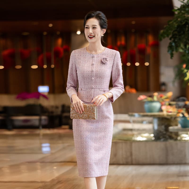 2025 Autumn New Style Dress, Little Fragrance Style with Ruffles, Wedding Banquet Mother-in-Law Dress, Drop Shipping Available