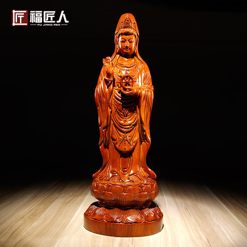 Rosewood carved Guanyin Buddha statue ornaments Falun Nanhai Guanyin home living room worship decorative crafts