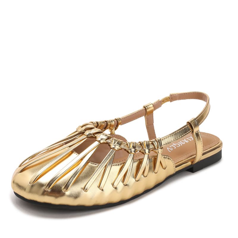 French Woven Strap Sandals Closed Toe Flat Shoes Summer New Versatile Commute Roman Shoes XH9061-9