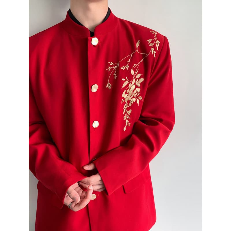 In stock 25 new Chinese-style men's embroidery heavy-duty Zhongshan suit wedding attire, suit jacket XZ190-5128.