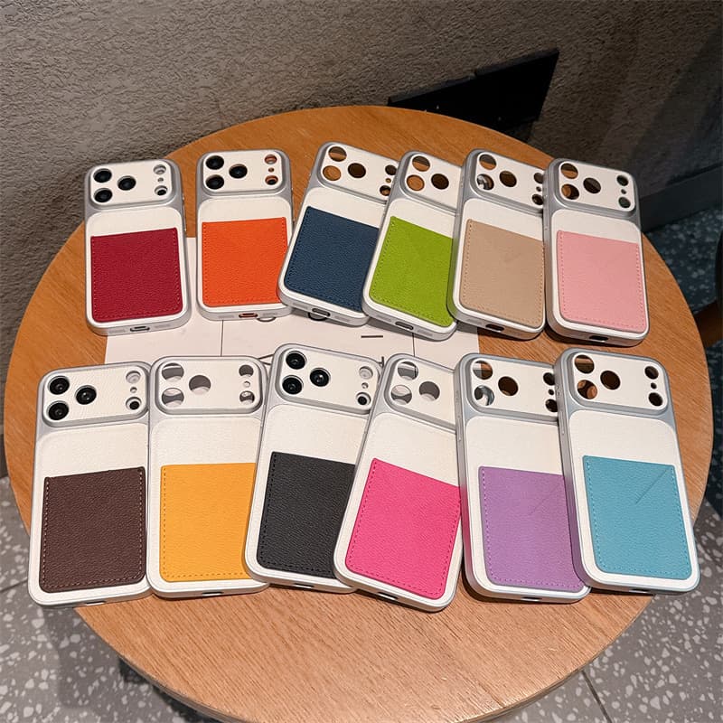 Contrast color pebbled V card holder suitable for 17promax 16pro 15 mobile phone case 13 14 seconds to 17 protective case