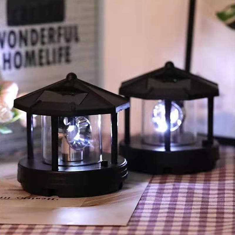Solar Lighthouse LED Light Outdoor Solar Rotating Lighthouse Resin Accessory Garden Landscape Light Yard Decoration