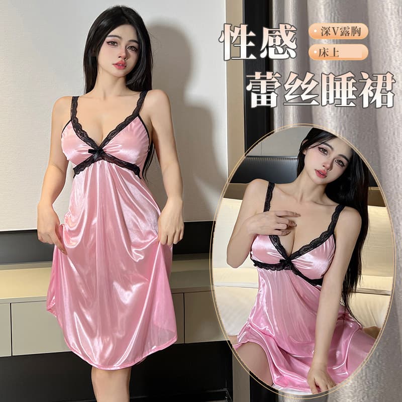 Summer Sensual Backless Pure Desire Sleepwear Thin Satin Home Clothes Plus Size Nightgown Strapless Polyester Fabric V-Neck Long Dress