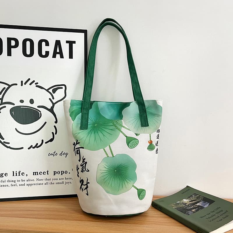 Canvas Money Bag Storage Pouch Lotus Wealth Bag Creative Souvenir Travel Canvas Lotus Handbag for Women