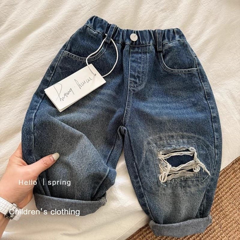 Children Pants New Kids Ripped Jeans Korean Boy Loose Pants Handsome Baby Girl Outerwear Long Pants Spring