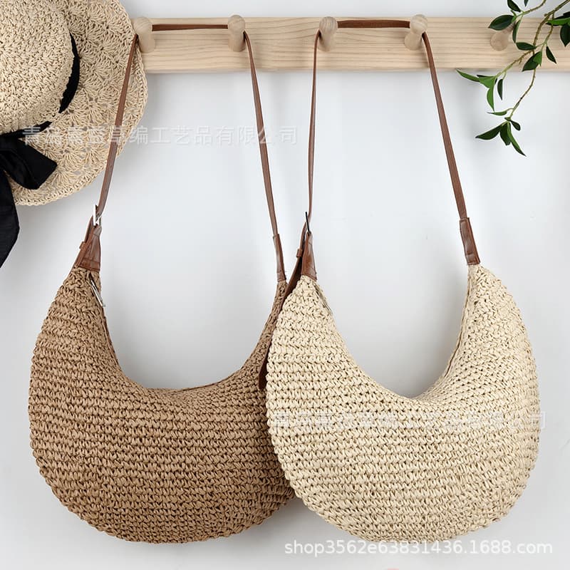 New Paper Rope Shoulder Crossbody Woven Straw Bag Women's Versatile Casual Dumpling Tote Woven Beach Bag