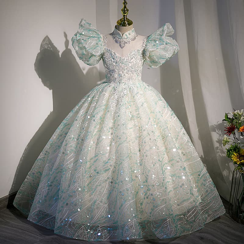Girls' Formal Dress for Singing Competition Performance, Chinese Style, Light Luxury High-End for Older Children, Model Runway Host Stage Dress