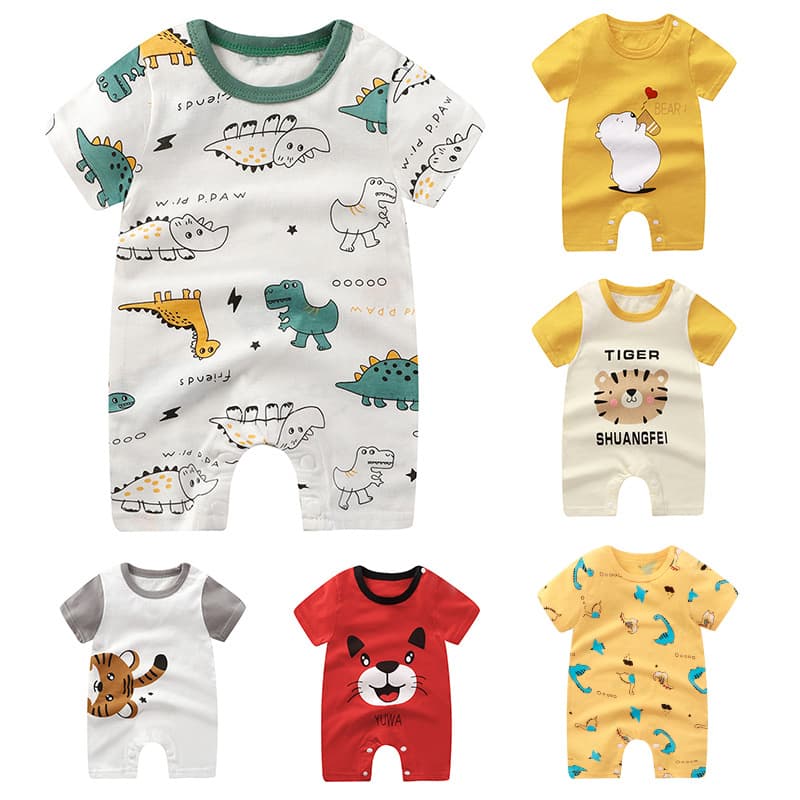 Summer baby jumpsuit, pure cotton baby pullover, thin short-sleeved newborn romper, infant wrap suit