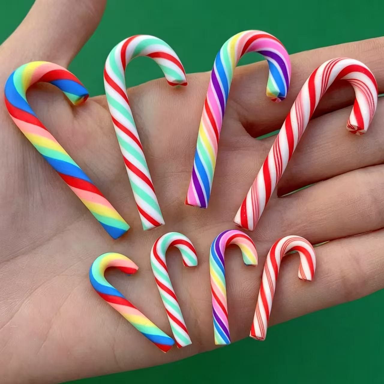 Small soft clay simulated rainbow striped Christmas cane candy jewelry accessories diy cream glue mobile phone case earrings