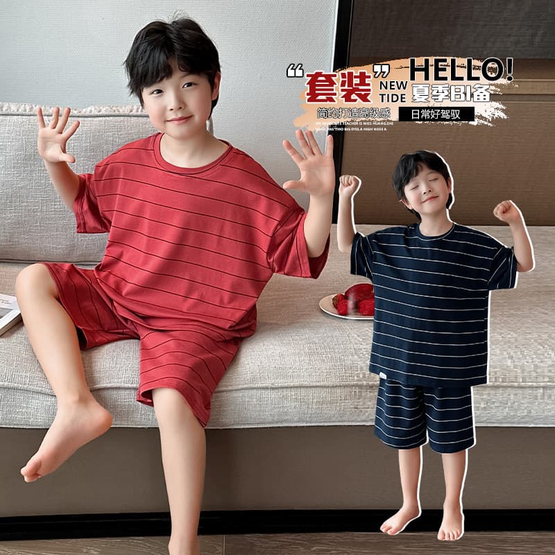 Pajama Men's Short Sleeve Thin 2026 New Home Pajama Summer Striped Teen Plus Size Wear-Out Set