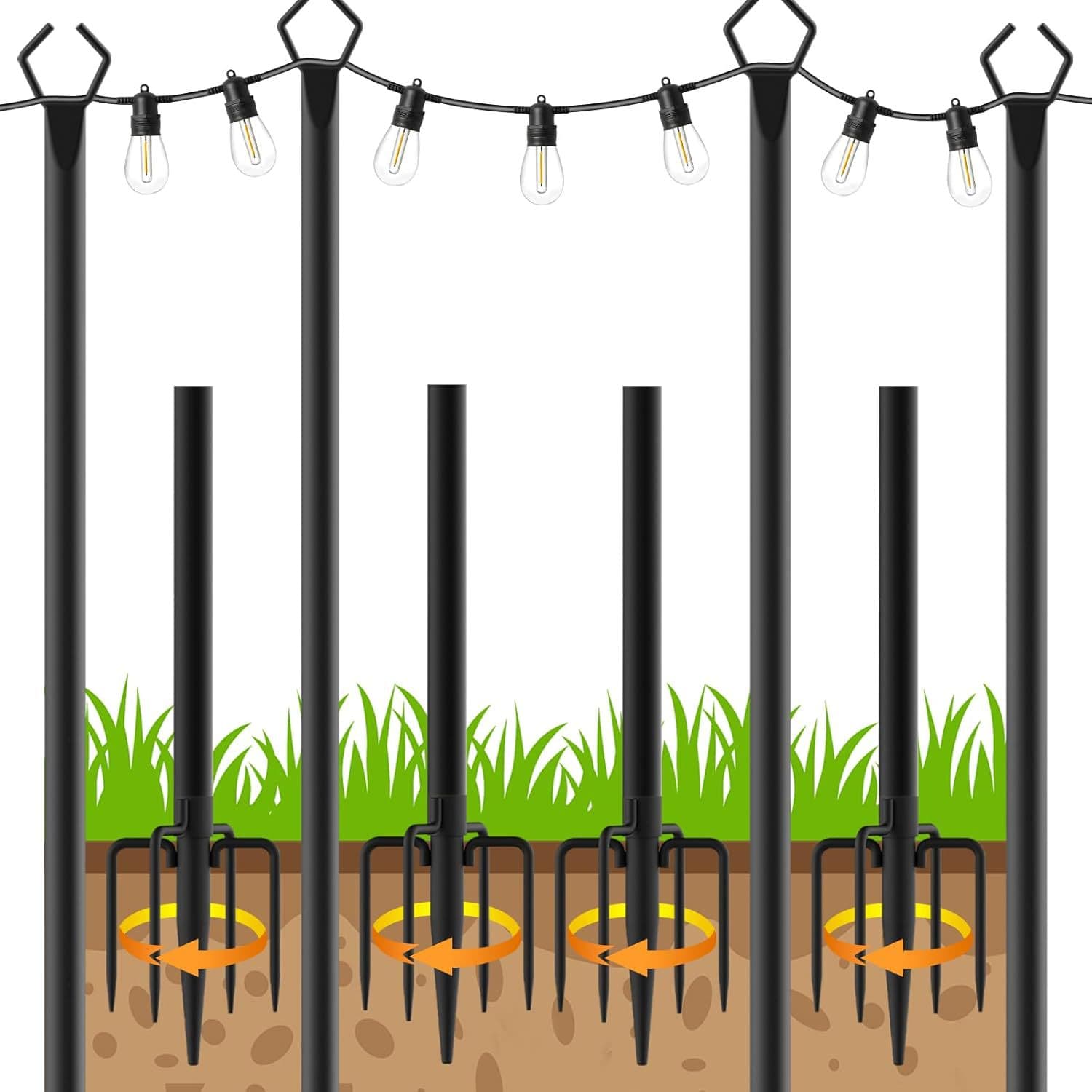 Outdoor light string pole ground bracket decorative support pole festival courtyard garden metal support pole camping light stand pole