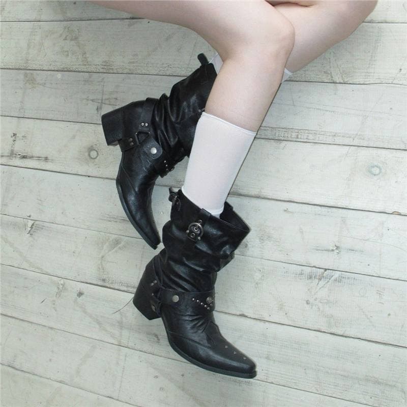 2026 Autumn and Winter New Punk Retro Maillard Western Cowboy Boots Pile Boots Pointed Toe Thick Heel Women's Short Boots