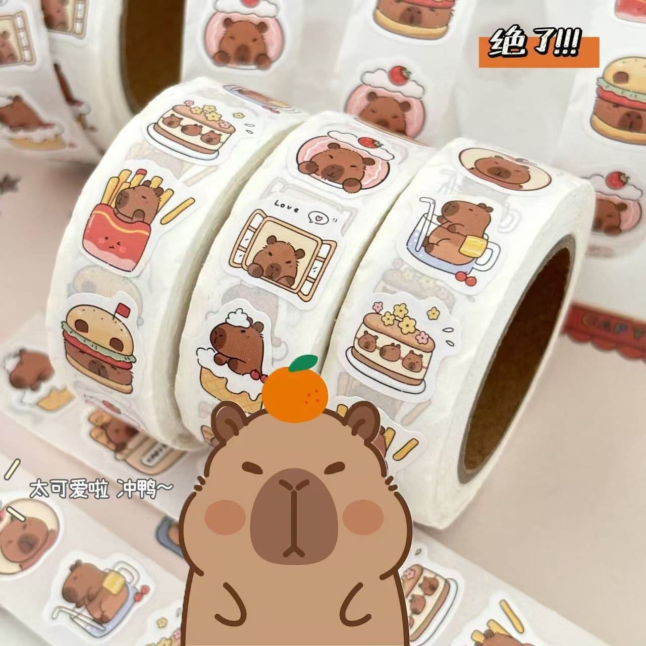 Capibara sealing stickers cute cartoon capybara handbook decorative stickers children diy roll stickers self-adhesive stickers