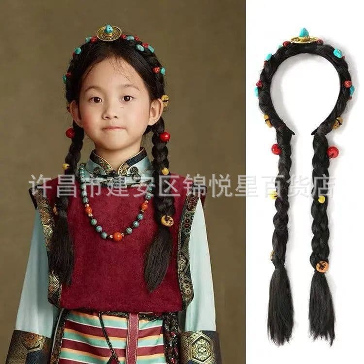 Tibetan one-piece wig, Tibetan headgear, Tibetan clothing, travel essentials for children and girls
